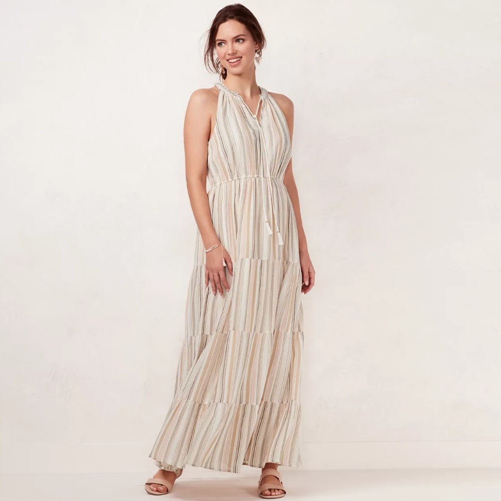 NWT LC Lauren Conrad 100% Cotton Striped Sleeveless Tiered Maxi Dress XXL